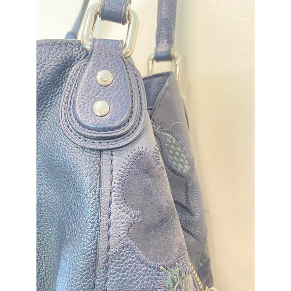 Coach Eddie 31 Medium Shoulder Leather Bag/Purse Navy Blue Patchwork and Silver - Picture 10 of 14